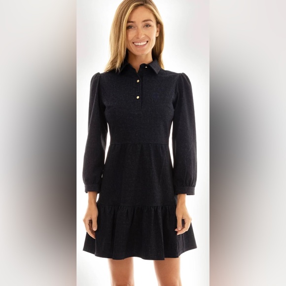 Jude Connally Dresses & Skirts - Jude Connally Henley Denim Navy BoHo Flounce Loose Fitting Collared Dress S